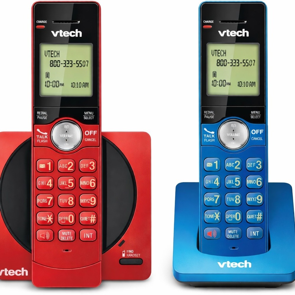 VTech CS6919-2 Cordless Phone 2 Handset Caller ID Speaker ECO Red Blue
